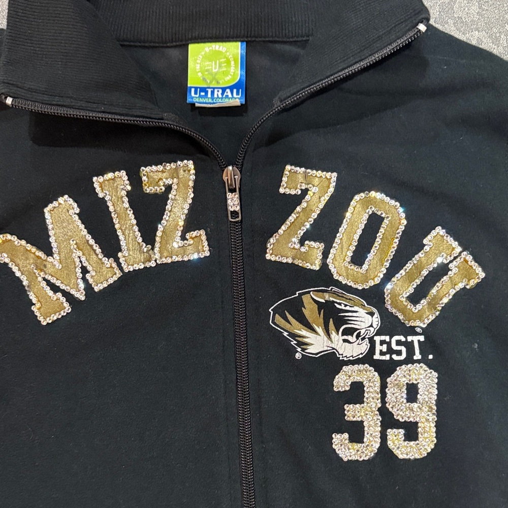 MIZZOU Black Turtleneck Zip-Up Sweater with Rhinestones